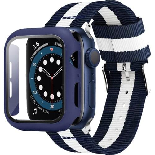 For apple watch 6 se band + case series 5 4 44mm 40mm Built-in Tempered Glass Screen Protector case + nylon strap for iwatch 3