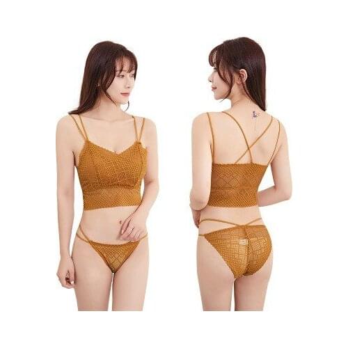 Women Lace Bra Sets Seamless Underwear Backless Vest Sexy Padded Bralette Lingerie Ultrathin Bra & Brief Sets Female Intimate