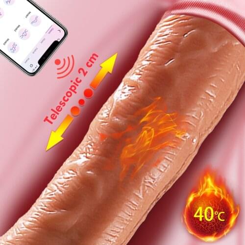 APP Bluetooth Wireless Control Dildo Vibrator For Female Telescopic Heating Vibrating Panty Dildo Real Penis Sex Toy for Adult