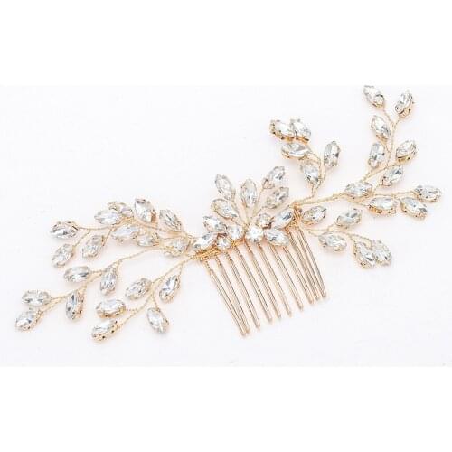 SLBRIDAL Handmade Wired Rhinestones Crystals Pearls Flower Leaf Wedding Hair Comb Bridal Headpiece Hair Accessories Bridesmaids