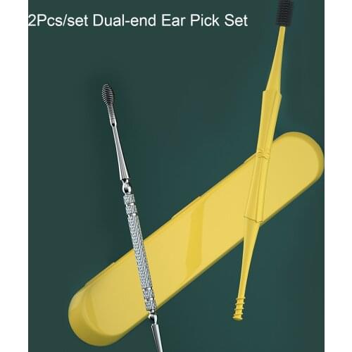 2Pcs/set Ear Cleaner Dual-end Ear Pick Set Curette Ear Wax Remover Spiral Spring Earpick Stainless Steel Ear Cleaner