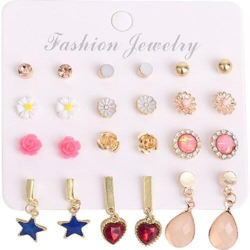 Kolczyki Earings Fashion Jewelry 2020 Stud Earrings for Women Earrings Set Flower Shape Party Birthday Gifts orecchini donna