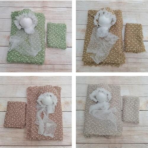 Don&Judy 3pcs Set Newborn Photography Props Wrap + Blanket + Hat Bonnet Infant Photo Shooting Accessories Studio Photo Shoot