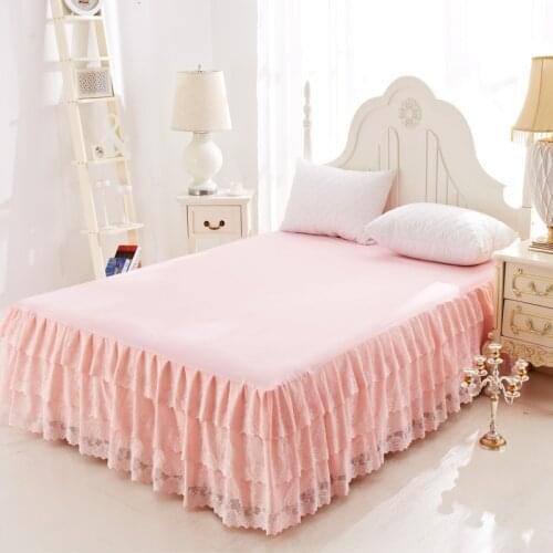 1 Pc European style Lace Bed Skirt Bed Cover Simmons Cover Solid Color One Piece Korean Princess Lace Pink Bed Skirt Bed Sheet