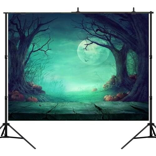 Lyavshi Seamless Photography Backdrops Halloween Wood Floor Photo Backdrop Moon Ghost Tree Pumpkin Backgrou