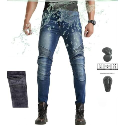 Motorcycle jeans motorcycle riding pants winter plus velvet warm waterproof racing pants with 4 knee pads
