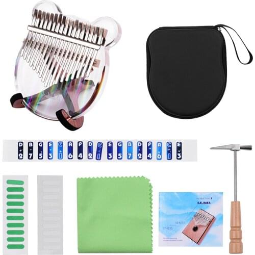Muslady Kalimba Acrylic Tuning Hammer Gig Kalimba Case Manual Thumb Piano Pack Note Sticker 17 key Kalimba Thumb Piano