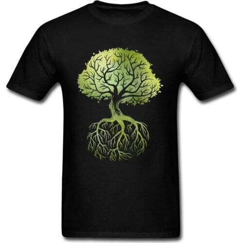 Roots 2018 Trendy Custom Design Men Tops & Tees Green Tree Black T-shirt Short Sleeve Casual Style Gift Shirts