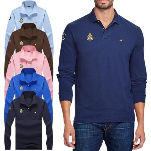 Spring Autumn Long Sleeve T-shirt Mens Fit Business Gentleman Middle-aged 100% Cotton POLO Shirt Top Dad Lapel Polos Tee RL812