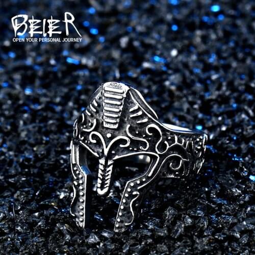 Beier 316L Stainless Steel Ring 2018 New Arrival Men Jewelry PUNK Party Spartan Helmet Ring anillos mujer men ring WR8-609