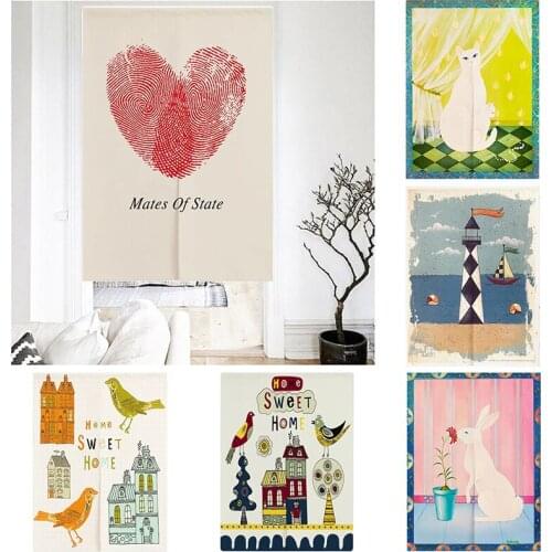 Cartoon Cotton Hemp Cloth Curtain Bedroom Kitchen Door Curtain Toile Half Curtain Blackout Curtain Home Decoration