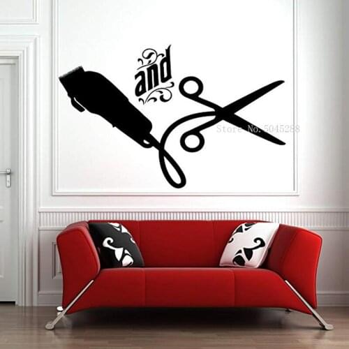 Barber Shop Wall Sticker Window Decal Sticker Hair Stylist Hair Tools Scissors Beauty Salon Barbershop Sign Decor LL021