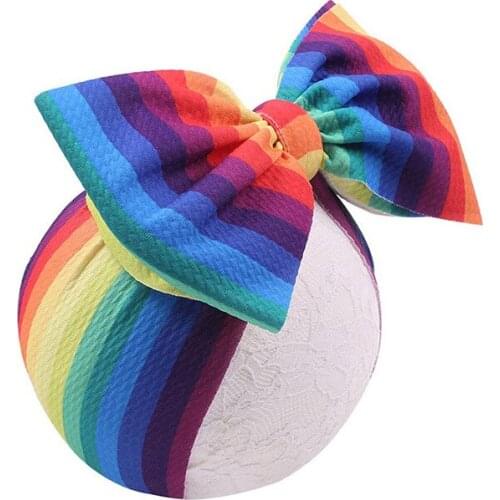Nylon Rainbow Bowknot Baby Girls Headband Infant Turban Headwraps Newborns Baby Photography Props Haarband