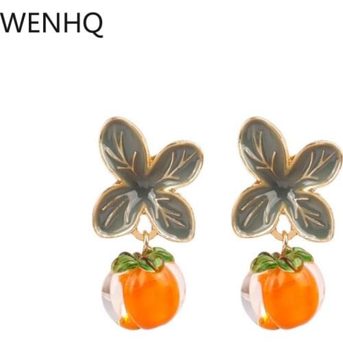 WENHQ New Arrival Gold Color Leaf Persimmon Clip on Earrings for Women Cute Party Birthday Statement Cuff Earrings Ear Clip New