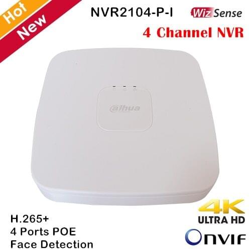Original Dahua NVR 4CH with 4 ports POE 4k 1 SATA port WizSense Network Video Recorder H.265+ Face Detection AI NVR2104-P-I
