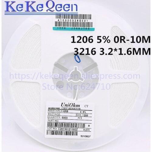 RJ1206 1206 J 5% 1/4W SMD 3216 3.2*1.6mm 5.6R 6.2R 6.8R 7.5R 8.2R 9.1R 10R 11R 12R 13R 15R 16R 18R 20R 22R 24R 27R 30R 33R 36R