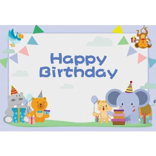 Happy Birthday Cute Animal Hippo Elephant Cat Bear Banner Gift Party Decoration Poster Photography Props Decoration Background
