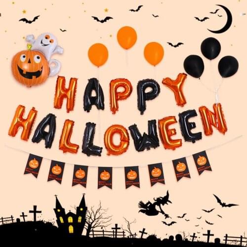 Happy halloween sets halloween them party decoration accessiories latex pumpkin ballon happy halloween banner skeleton elements