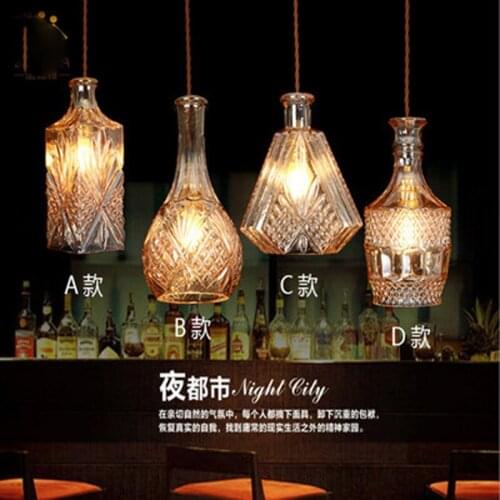 Modern minimalist bar table glass chandelier lighting restaurant cafe personality lamp wine bottle carved chandelier