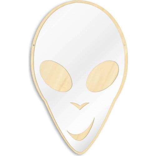 Modern Extra-terrestrial Acrylic Wall Mirror With Wooden Back Intelligent Beings Saucer Man Outline Boys Nursery Room Decor