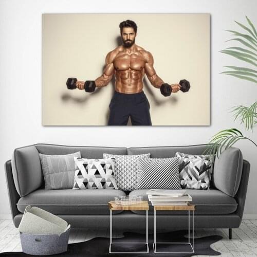 Sport muscle Dumbbell Fitness Man Wall Art Posters and Prints Canvas Paintings for Living Room Decor