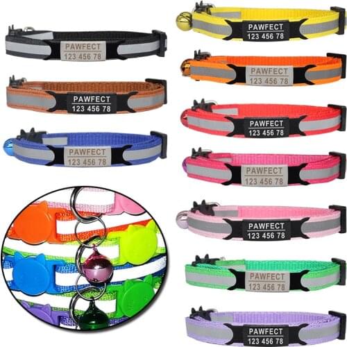 Reflective Cat Safety Buckle Collar Adjustable Custom Personalized ID Free Engraving Nylon Puppy Kittens Necklace