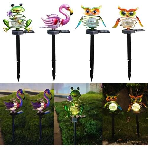 Outdoor LED Solar Lamp Spring Kaeru Flamingo Owl Cracked Plug Light Courtyard Garden Lawn Street Lamp Landscape Lighting Decor