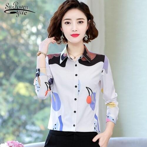 2020 Long Sleeve Print Office Lady Blouse Women Spring Korean Women Tops and Blouses Elegant Slim Clothes Blusas 8949 50