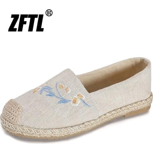 ZFTL Women Loafers Casual Womens Singles Cloth Shoes Linen Embroidery Students Simple Breathable Stitch fisherman shoes Hanfu