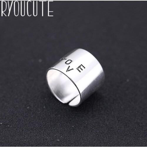Romantic Style Silver Color LOVE Finger Rings for Women Fashion Adjustable Antique Rings joyas de plata Ladies Gifts