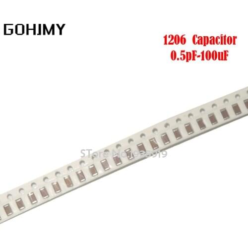 100pcs 1206 50V SMD Thick Film Chip Multilayer Ceramic Capacitor 0.5pF-100uF 10NF 100NF 1UF 2.2UF 4.7UF 10UF 1PF 6PF