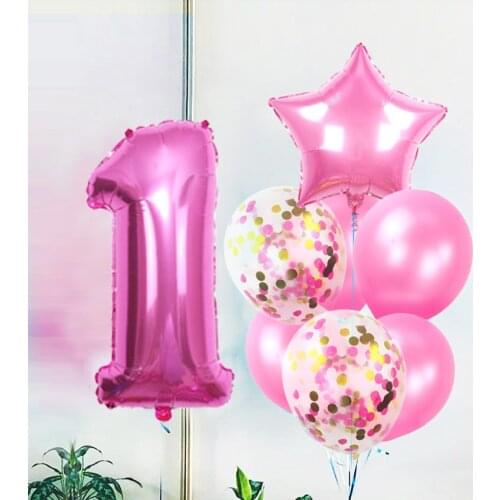 32inch Deep Blue Pink Number Balloon With Confetti Balloon 0-9 Digital Balls Happy Birthday Party Decorations Baby Shower Globos