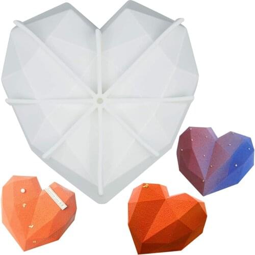 3D Heart Shape Diamond Love Chocolate Moulds Candy Mold For Wedding Baking Sponge Chiffon Mousse Dessert Silicone Candy Molds