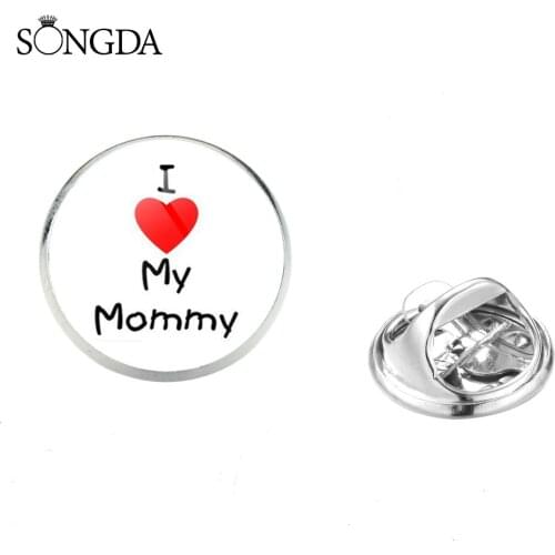 Cartoon I Love Mom Photo Brooch Pin Handmade Glass Cabochon Collar Pins Coat Hat Backpack Badges Happy Mothers Day Gift