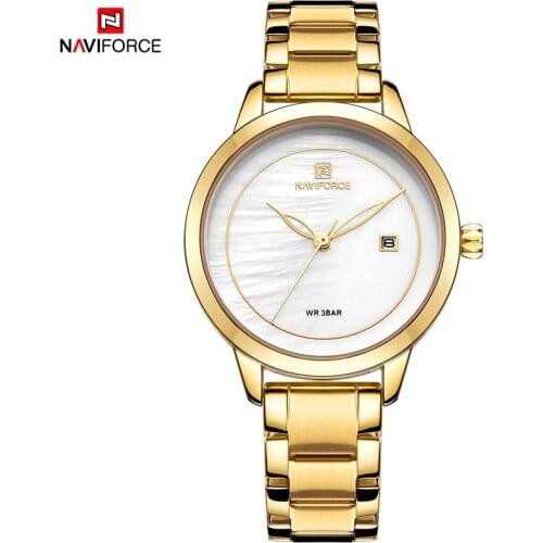 NAVIFORCE New Women Watch Top Brand Luxury Gold Ladies Wristwatch Stainless Steel Bracelet Waterproof Fashion Female Clock 5008