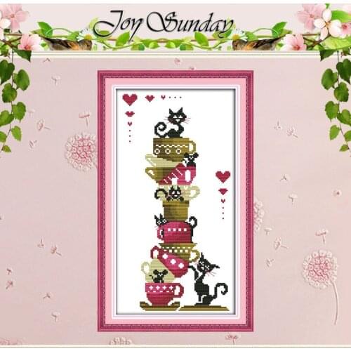 Black cats on the cups atterns Counted Cross Stitch 11CT 14CT Cross Stitch Set Wholesale Cross-stitch Kit Embroidery Needlework
