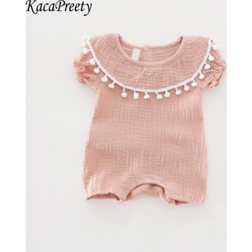 Lovely cozy tassel romper baby girls jumpsuit summer cotton toddler kids overalls children Sleepwear 0-24m