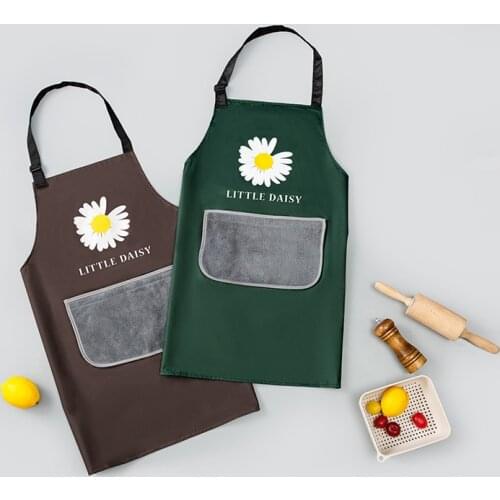 Daisy Apron Removable Hand Wiper Washable Waistband Customized Logo Waterproof PVC Pinafore Female Workwear