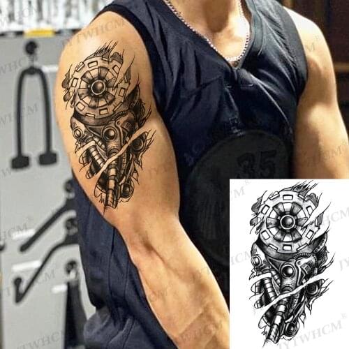 Totem Temporary Tattoos Henna Fake Tattoo Stickers Waterproof Sexy Wolf Gun Word Water Ripple Mechanical For Men Hands Arm Body