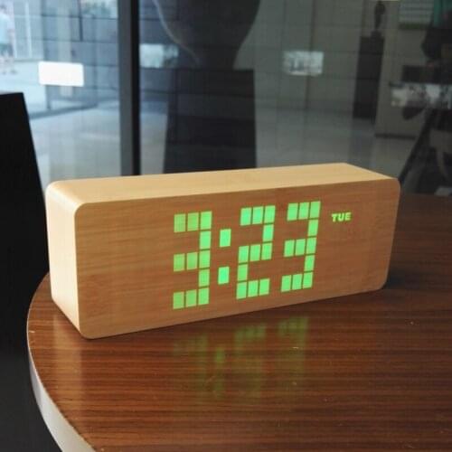 Classic pastoral wooden clocks fashion sound control function Wood molding LED Clock Brief office Alarm clocks