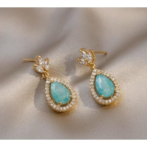 Korean Fashion Vintage Luxury Crystal Water Drop Earrings for Women Girls Elegant Shining Rhinestone Earrings Jewelry 2021 New