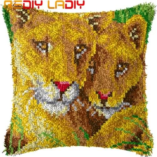 Latch Hook Cushion Lion Friendship Printed Canvas Cushion Front Acrylic Yarn Crochet Pillow Case Kits Hobby & Crafts Home Decor