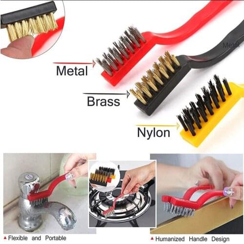 Brass Brush/Iron Wire Brush/Nylon Wire Brush 3In1 Derusting/Cleaning Gap Multifunctional Cleaning Brush For Gas Stove,Range Hood
