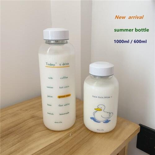 Summer New Cute Office Large-capacity Heat-resistant Glass Cup Cold Tea Lemon Outdoor Portable Tote Bag Cartoon Portable Bottle
