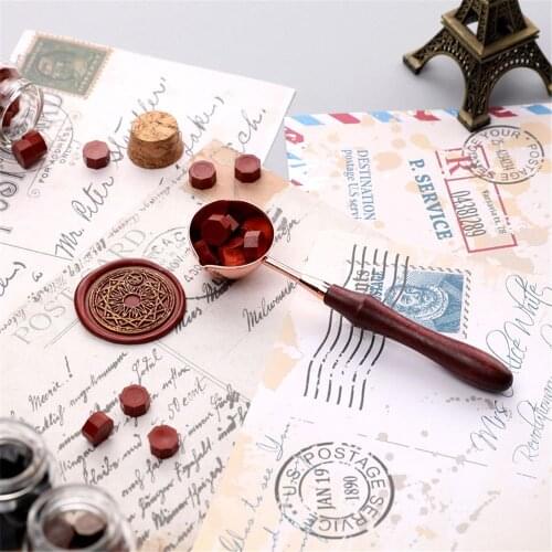 1pc Big Copper Wax Melting Spoon Stamp Sealing Spoon Vintage Wooden Handle Brass Spoon for Wedding Post Gifts Art Craft Making