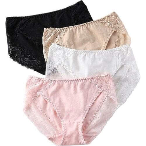 M - XXL Womens cotton panties womens cotton briefs mis-rise female lace panties 4 pieces cotton underpants women underwear