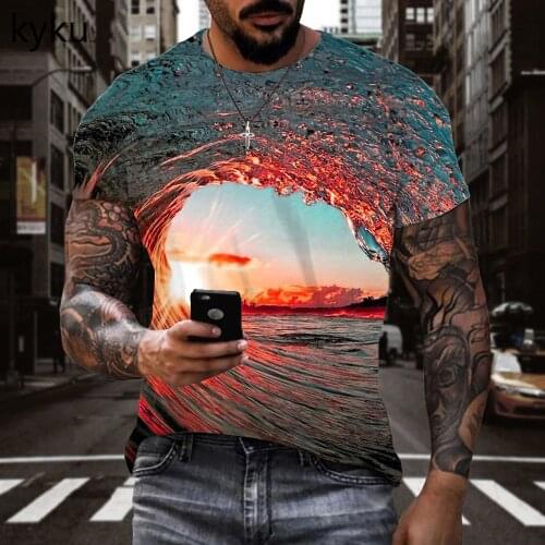 KYKU Brand Waves T shirt Men Ocean Shirt Print Sun Funny T shirts Harajuku T-shirts 3d Mens Clothing T shirts Casual Tops Male