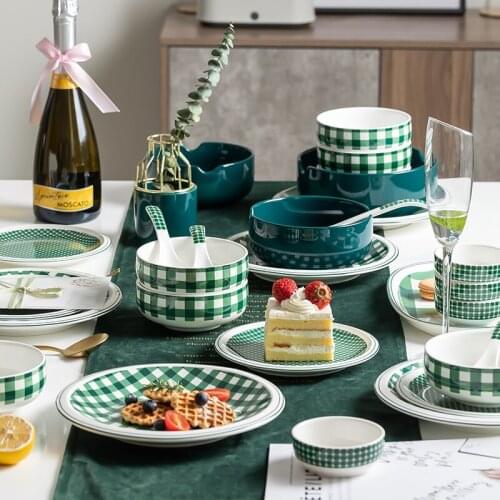 2021 New Green Lattice Home Creative Tableware Cute High-value Dessert Plate