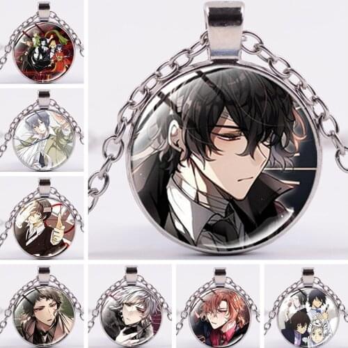 Bungo Stray Dogs Necklace Cosplay Figure Glass Poster Handmade Silver Chain Pendant Necklaces for Men Women Jewelry