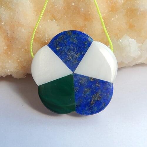 Natural Stone Lapis Lazuli White Stone Malachite Shell Necklace pendant 34*34*5mm13.25g semiprecious stone necklace Accessory